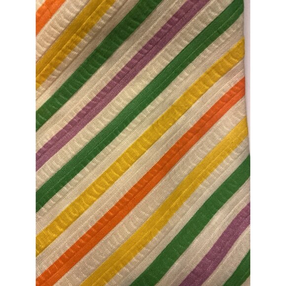 VTG Unbranded RN 13407 Green Orange White Multi Striped Seersucker Tie 51” Long - Picture 3 of 8